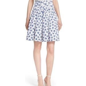Kate Spade Broome Street blue starfish pattern a-line pleated skirt size 4